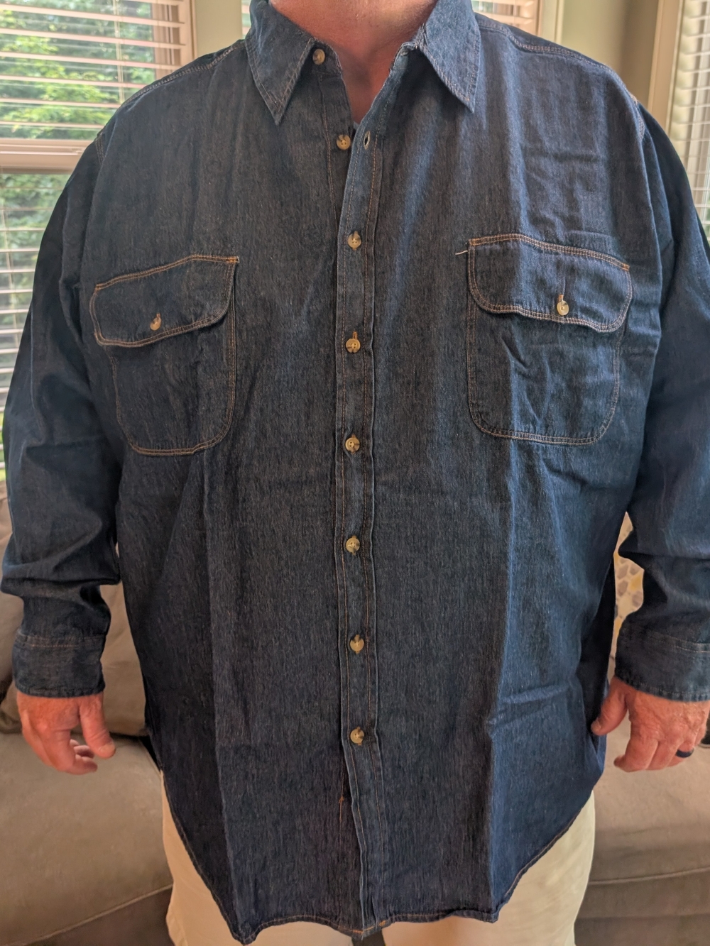 Men's Dark Blue Denim Button-Down Shirt. New! Size 5XT King Size Brand